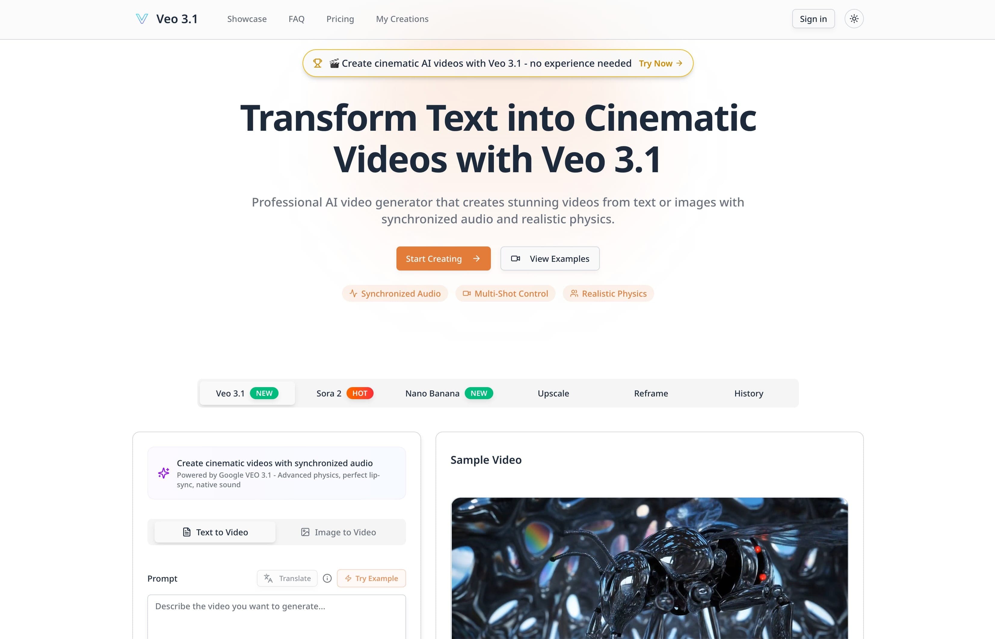 Veo 3.1 - Cinematic AI Video Generator with Audio image 1